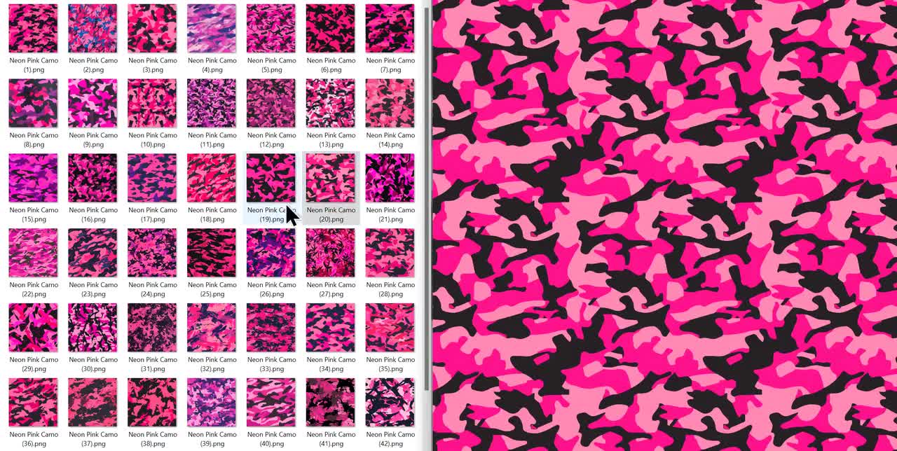 Neon Pink Camo Seamless Pattern: 50 PNG Digital Papers (digital